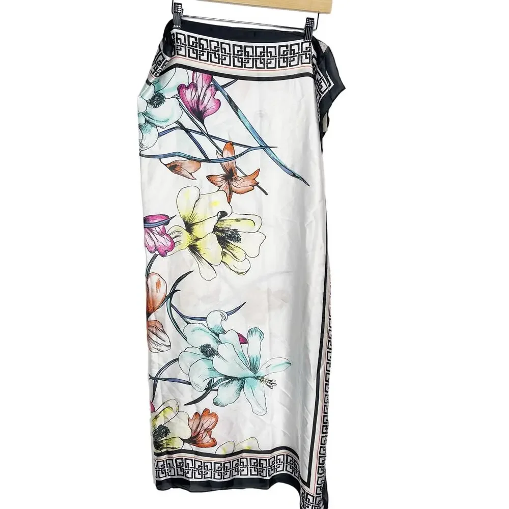 New Chicos Tropical Floral BC Square Scarf White Black Geometric Blue Yellow